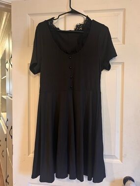 SHEIN Black Lace-Trim Short Sleeve Scoop Neck Dress